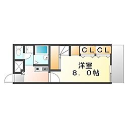 レオパレスリバーサイド 1Kの間取図画像