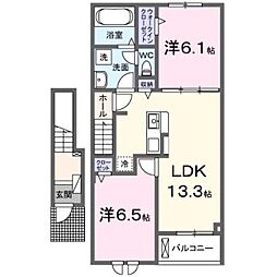 プラシードA 2LDKの間取図画像
