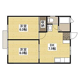 コーポ七森 2DKの間取図画像