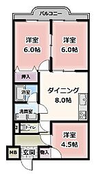 サンライフあけぼのA 3DKの間取図画像