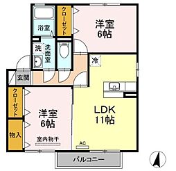 ソレイユ千田D 2LDKの間取図画像