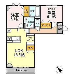 ローズ多治米 2LDKの間取図画像