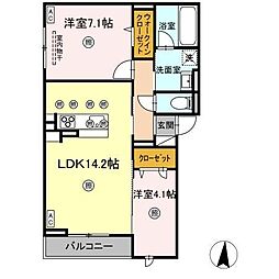 ボンジョルネ南手城 2LDKの間取図画像