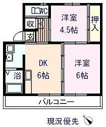 ヴィラナリー瀬戸田1号棟 2DKの間取図画像
