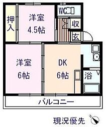 ヴィラナリー瀬戸田2号棟 2DKの間取図画像