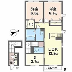 グランドール川口D 2SLDKの間取図画像