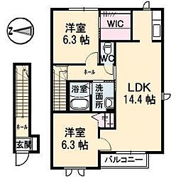 サンパレス大門 2LDKの間取図画像