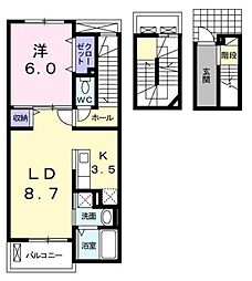 メゾンアンソレイユ 1LDKの間取図画像