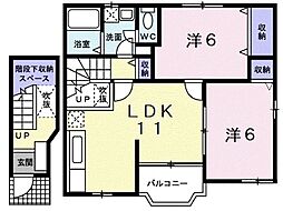 プラムガーデンC棟 2LDKの間取図画像