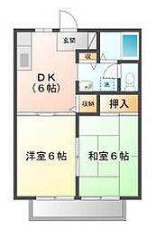 サンライフ中川B 2DKの間取図画像