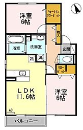 ローゼンシュタットB 2LDKの間取図画像