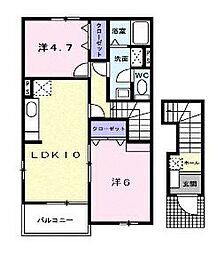 JR福塩線 駅家駅 徒歩14分の賃貸アパート 2階2LDKの間取り