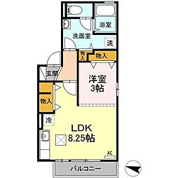 エクセル東尾道　B棟 2階1LDKの間取り