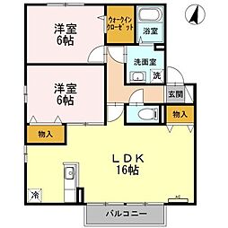 クニーズコート　Ｅ棟 2階2LDKの間取り