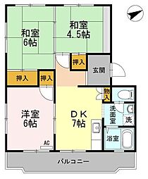 川口東マンション 3DKの間取図画像