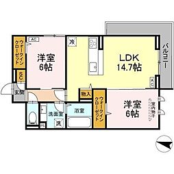 グリシーナヴァッレ 2階2LDKの間取り