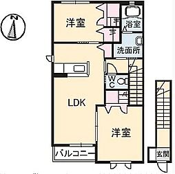 パレド　リヴァージュ 2階2LDKの間取り