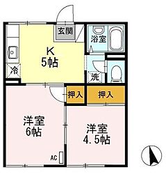 コーポ羽衣　Ｃシャルダン 1階2Kの間取り