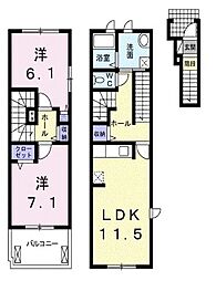 フェールI 2階2LDKの間取り
