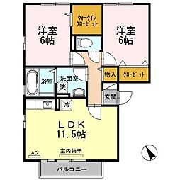 JR山陽本線 東福山駅 徒歩5分の賃貸アパート 2階2LDKの間取り