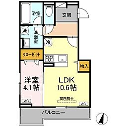D-residence霞町3丁目 2階1LDKの間取り