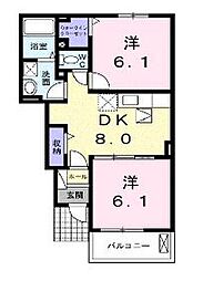 シンシア1 2DKの間取図画像