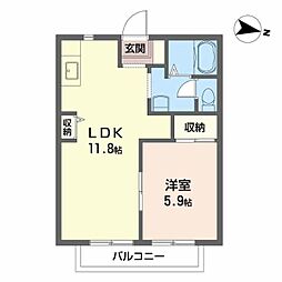 カーサ五番館 1LDKの間取図画像