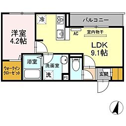 ヴィルヌーヴドゥ 1LDKの間取図画像