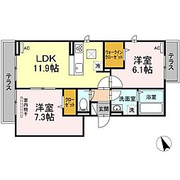 ソレアード東川口 2LDKの間取図画像