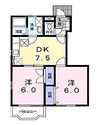 メゾンリーブルB 2DKの間取図画像