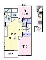 フロール清風B 2LDKの間取図画像