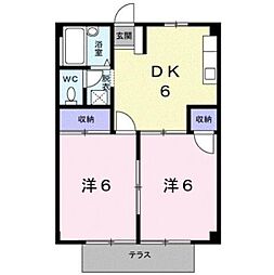 シティハイツモリ 2DKの間取図画像