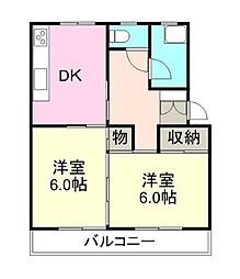 沖マンション 2DKの間取図画像