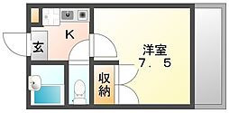 レオパレスRX寺町 1Kの間取図画像