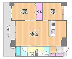 JR山陽本線 西川原駅 徒歩2分の賃貸マンション 4階2LDKの間取り