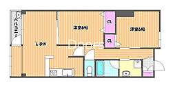 JR宇野線 大元駅 徒歩12分の賃貸マンション 1階2LDKの間取り