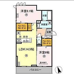 エクシード中尾 2LDKの間取図画像