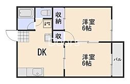 グリーンコート中島 2DKの間取図画像