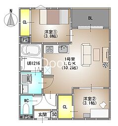 REGALEST 伊島I 2LDKの間取図画像