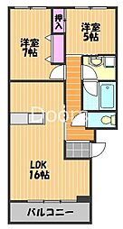 コート・ラベンダー北長瀬 2LDKの間取図画像