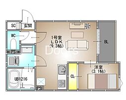 総社市溝口アパート 1LDKの間取図画像