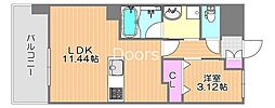 岡山市北区西島田町マンション 1LDKの間取図画像