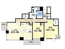 シエリアタワー千里中央 2LDKの間取図画像