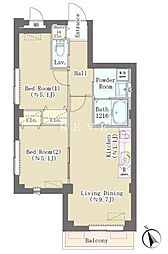 JR山手線 大崎駅 徒歩8分の賃貸マンション 2階2LDKの間取り