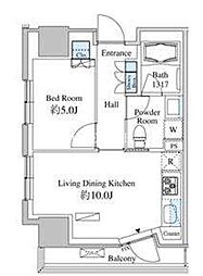 JR山手線 田町駅 徒歩13分の賃貸マンション 13階1LDKの間取り