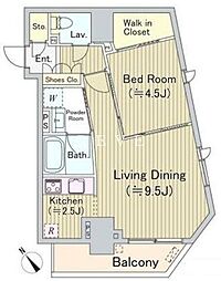 東京メトロ東西線 茅場町駅 徒歩6分の賃貸マンション 13階1LDKの間取り