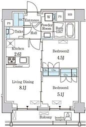 JR山手線 渋谷駅 徒歩15分の賃貸マンション 5階2LDKの間取り
