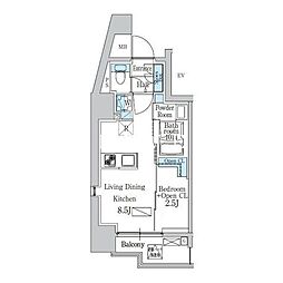 JR山手線 五反田駅 徒歩20分の賃貸マンション 2階1LDKの間取り