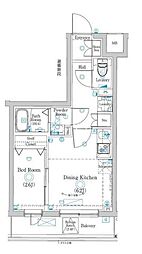 都営浅草線 戸越駅 徒歩7分の賃貸マンション 2階1DKの間取り
