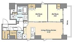 JR総武線 浅草橋駅 徒歩7分の賃貸マンション 9階2LDKの間取り